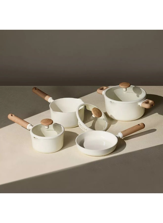 Carote 11-Piece Ceramic Nonstick Cookware Set, PFAS-Free Healthy Cooking Set, Dual-size Silicone Strainer Lids, Full-Spray Even-Heat Base, All Kitchen Stovetop Compatible, Dishwasher Safe (Cream) - Image 5